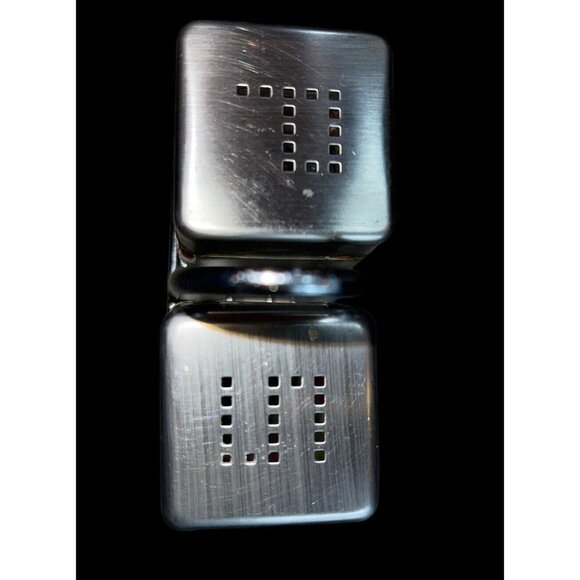 Vintage Glass Square Salt & Pepper Shakers W/ carrier. 6' H X 4.5' W - Picture 8 of 8